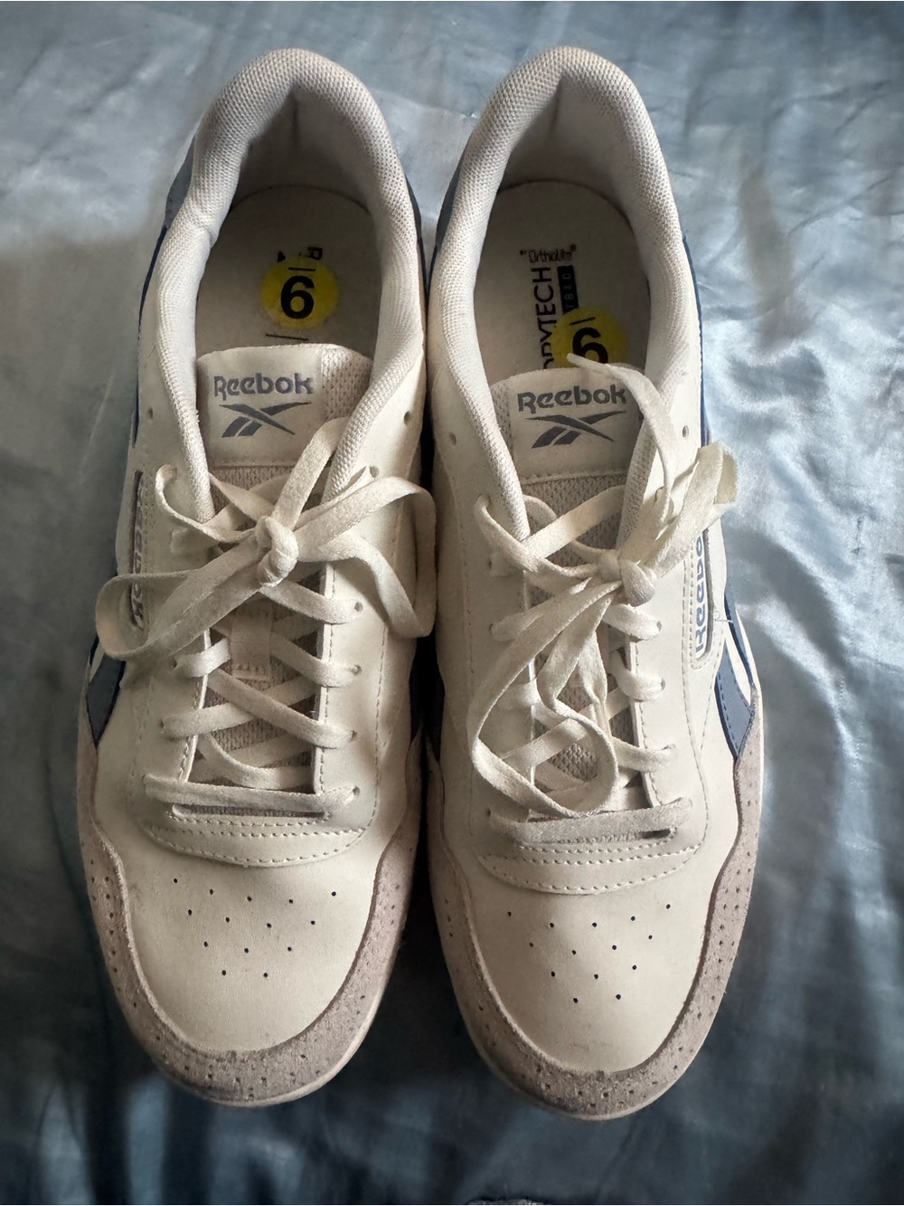 Reebok Women’s Off-White and Navy Retro Lace-Up Sneakers